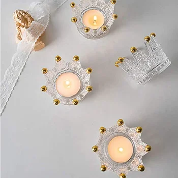 Комплект свещници от 6 стъклени короните, свещник Tealight за сватби, партита и домашен декор