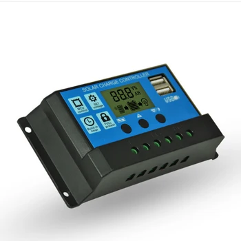 Контролер за зареждане и разреждане на слънчеви батерии PWM 30A 12V 24V Автоматично LCD слънчев регулатор с двоен USB 5V