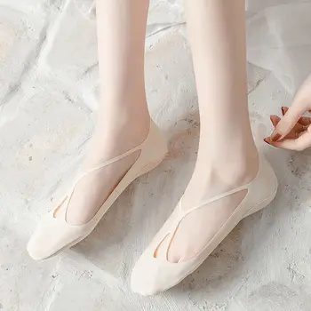 Корейски нов модерен тънък чорап-машина, дамски чехли, дамски кръст, без следи, Невидими мини силиконови къси чорапи, кристална коприна