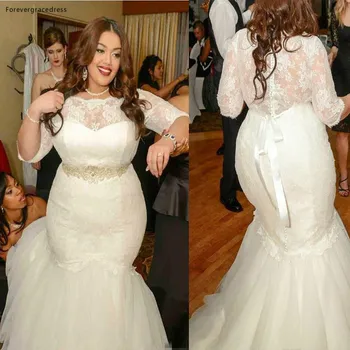 Красива Сватбената рокля на Русалка, винтажное сватбена рокля с дълги копчета отзад, плюс Размера на сшитое по поръчка