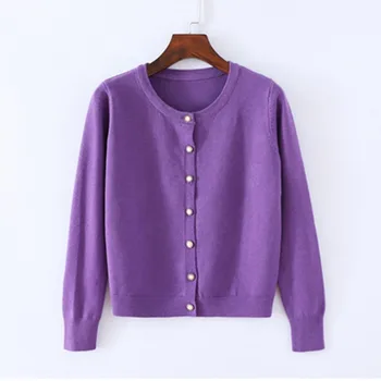 Кратък вязаный жилетка, женски лилаво пролетно-есенния тънък пуловер, темпераментна вязаный топ