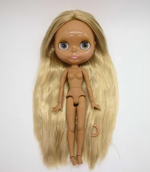 кукла Blyth с гол тяло, фабричная кукла, подходящ за diy, руса коса, черна кожа 20181029