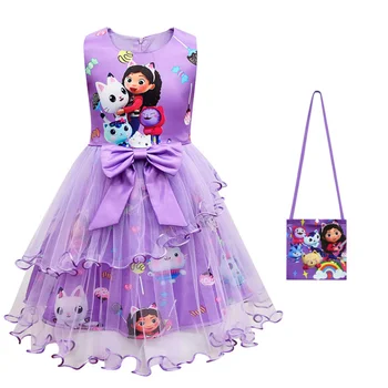 Кукла костюм Gabbys за малки момичета, дантелено рокля, модерно детско принцеса рокля с лък и принтом, бебешко облекло-туника