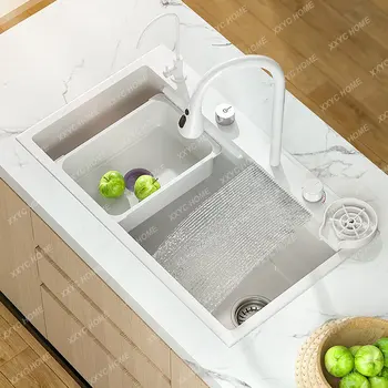 Кухненска мивка от неръждаема стомана Nano 304 бели на цвят, богат на функции, с по-голям с едно пазом За ремонт на кухня