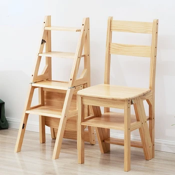 Кухненски стол от масив бор, Домакински Многофункционален Стол-стълба, Панти дизайн, табуретка-стремянка, Постоянното натоварване на лестничный стол