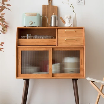 Кухненски шкаф с дървена ламперия в японски стил за кухненски шкафове, креативна проста мебели за дома, шкаф за съхранение в хола
