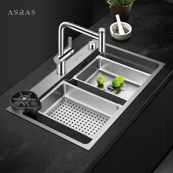 Кухня ASRAS 304 ръчно мивка за измиване на зеленчуци с пистолет за миене на чаши сив нано голям единичен резервоар безплатна доставка
