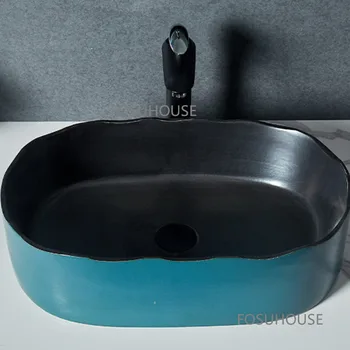Лека луксозна мивка за баня в скандинавски стил павлиньего цвят с умивалник с овална керамична домашен тоалетна чиния мебели за баня мивка