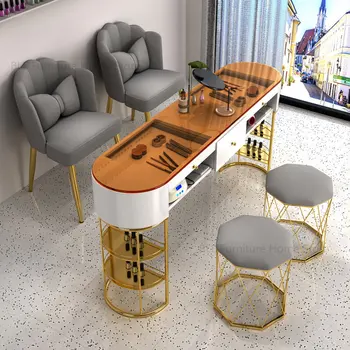 Леки луксозни маникюр маси и столове от одинарного и двойно стъкло, маникюр маси за италианския салон за красота, професионален маникюр маса