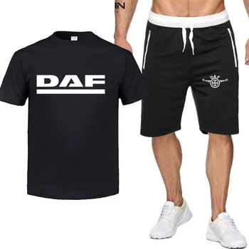 Летен мъжки комплект тениски 2023, мъжки спортни облекла от 2 теми за костюми ДАФ с къс ръкав и принтом + мъжки костюм