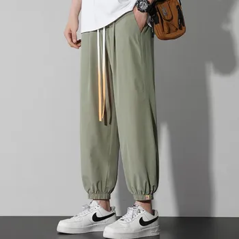 Летни мъжки ежедневни панталони, тънка дишаща градинска дрехи с завязками в стил хип-хоп, еластичен колан, бързо съхнещи панталони, голям размер S-4XL