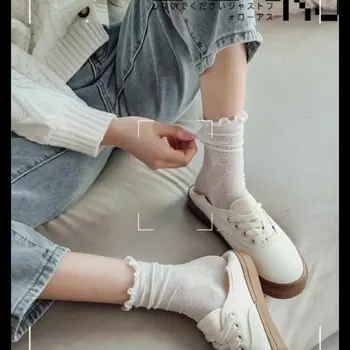 Летни чорапи с невидим дантела от Япония и Корея с уши за момичета, дишащи мрежести чорапи-тръба, обикновена тънки кухи чорапи