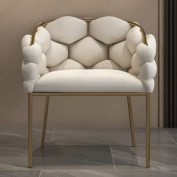 Луксозни кожени Трапезни столове За всекидневна с бяло, с Метални крака, Произведено модерен стол за скандинавски хола, Мебели Cadeiras De Jantar YYY20XP