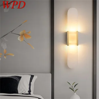 Луксозни стенни аплици WPD от месинг, мрамор, модерното led стена лампи за спалня, дневна, офис