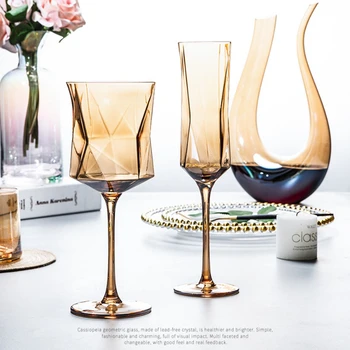 Луксозни чаши за вино в скандинавски стил, Прозрачни цветни мулти фасетиран диамант, на Чаша за Шампанско, Златна Край, Бар, Прибори