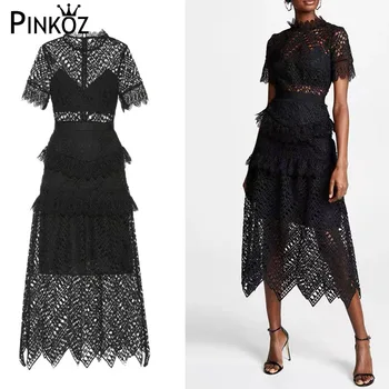 Макси рокля Pinkoz, женски, черно готическа елегантно бельо отворено вечерна рокля ruanway, дизайнерски рокли сарафан женски летни