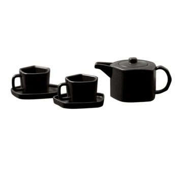 Малък чайник от сплав в мащаб 1: 12/1: 6 с чаша и блюдцем за играчки OB11 Blyth, M, черен
