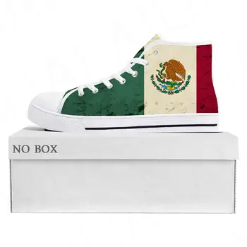 Маратонки с най-високо берцем под мексиканския флаг, мъжки и женски парусиновые маратонки за тийнейджъри, Мексико, ежедневни обувки за двойки, обувки по поръчка
