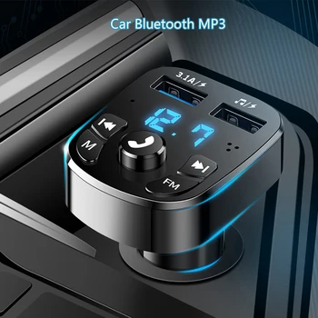 Микрофон Bluetooth 5.0 FM-предавател комплект за кола, MP3-модулатор, плейър, безжичен аудиоприемник, бързо зарядно устройство Dual USB, автомобилен аксесоар
