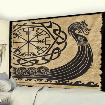 Мистичен символ на викингите, декорация на дома, гоблен с кошмарен сцената, гоблен с бохемски тапицерия, диван, килим, магьосничество, постелката за йога
