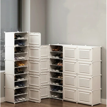 Многослоен лесен шкаф за обувки с домакинството като, артефакт за съхранение на пыленепроницаемого пластмаса, икономична малка обувки за общежития с голям капацитет