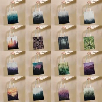 Множество пазарска чанта с изображение мъгляви горски пейзаж, холщовые чанти-тоут, еко-чанта с принтом, чанти през рамо, за да купувачи