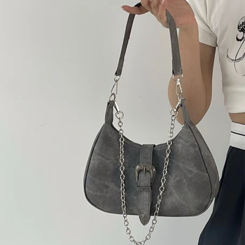 Модерен дамски ретро чанта за подмишниците, изкуствена кожа, дамски мобилна чанта-тоут, чанти с веригата, дизайн на женската малка чанта през рамо