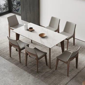 Модерен маса от масивно дърво и 4 стола, комбинация от скандинавски минимализъм, правоъгълна маса за хранене, изработени от шисти, Мебели за балкона GY50CZ