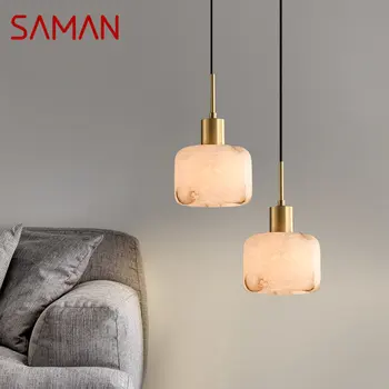 Модерен месинг окачен лампа SAMAN Просто творчески Мрамор, окачен лампа led полилей за дома, трапезария, спалня, прикроватной нощни шкафчета