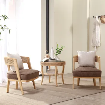 Модерен Стол от ратан на балкона, масичка за кафе, диван за дома почивка, стол с облегалка от масивна дървесина, Единична стол, масичка за кафе, уличен стол