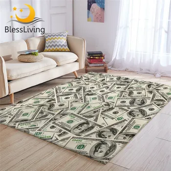Модерни килими BlessLiving 3D за всекидневната, подложка с принтом под формата на долара, паричен модел Alfombra, ярка реалистична голям килим за пода