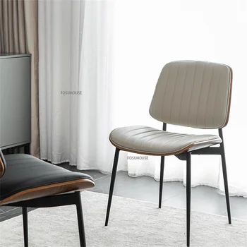 Модерни кожени трапезни столове за кухненски мебели, лек Стол с луксозна дървена облегалка, минималистичные столове за хранене, за почивка КН