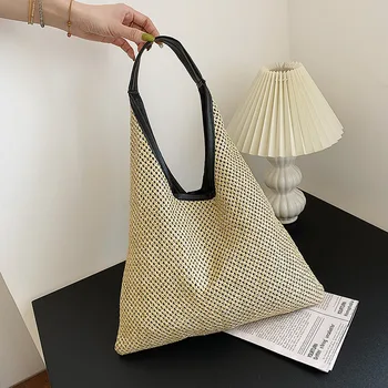 Модни Дамски чанти през рамо от ратан, ракита сламена чанта, чанти, чанта-тоут голям капацитет, дамски лятна плажна чанта
