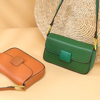 Модни малка квадратна чанта, дамска чанта през рамо, чанта, изработена от естествена кожа, ежедневна чанта през рамо, нова луксозна марка однотонная женствена чанта