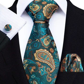Мъжка вратовръзка с петна Пейсли на колана от три части, включително квадратен вратовръзка и копчета за ръкавели