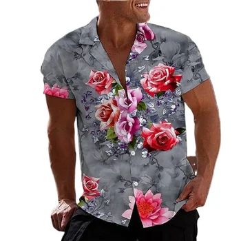 Мъжка риза с цветен 3D-принтом 2023, Хавайски тропическа плажна Риза с къс ръкав, Модерен Топ, Мъжка риза,