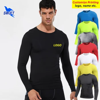 Мъжка тениска за бягане с логото, културизъм, бързосъхнеща спортна тениска, Компресия блузи за фитнес с дълъг ръкав, дрехи за тренировки