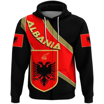 Мъжки и дамски блузи Знаме на АЛБАНИЯ Карта на Албанската държава, hoody с качулка, пуловер, дебели hoody в стил хип-хоп с качулка, унисекс, Албанска hoody с цип