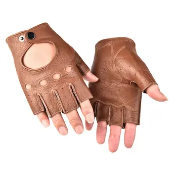 мъжки кожени ръкавици без пръсти, които са устойчиви към приплъзване, Luvas, Ръкавици без пръсти от овча кожа на полпальца, gants мото