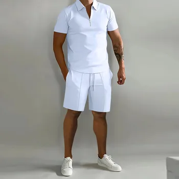 Мъжки комплект 2023, Лятно ново мъжко поло, ежедневни свободни шорти с къс ръкав, спортен комплект
