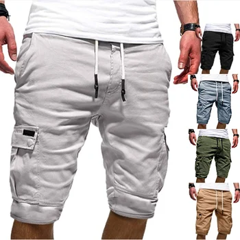 Мъжки къси панталони-карго Grn, Летни бермуди, мъжки шорти за бягане с капаци и джобове, ежедневни работни армейските бермуда