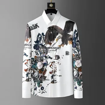Мъжки Нова Висококачествена риза Пролетна Риза с дълги ръкави и Окачване под формата на Орел, Не глаженая, за Бизнес Отдих, За Пътуване, Всекидневни Топ