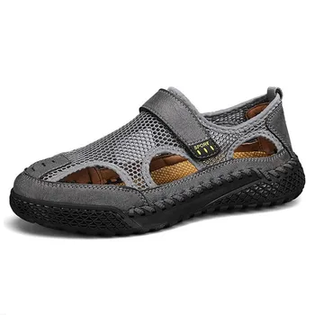 Мъжки сандали, дишаща мрежа плажната обувки, улични нескользящие маратонки за ходене, лятна ежедневно гази обувки с изрезки, големи размери 38-46