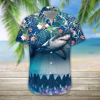 Мъжки Хавайска Риза, Нова Мъжка Риза с Ревера на формата на Животни и 3D Графика с Анимационни Герои, Ежедневни Блузи в стил Аниме с Къс Ръкав, Градинска Мъжки Дрехи
