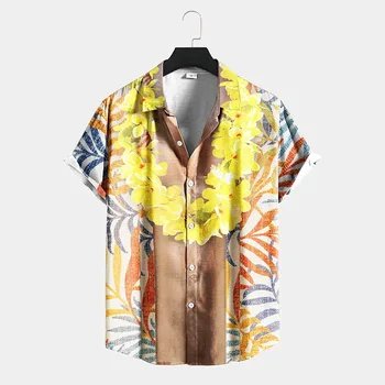 Мъжки Хавайски Ризи с 3D Принтом, Вълнообразни Риза с Къс ръкав и копчета за Мъже, Ежедневни Блузи в Плажен Стил с Ревери, Ретро Блуза