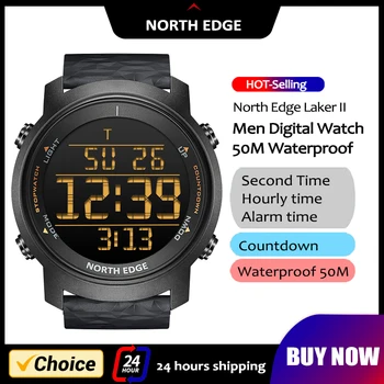 Мъжки часовник NORTH EDGE, цифрови часовници, спортни часовници на открито, модерен led мъжки часовник, водоустойчив будилник с обратното броене 50 м, 2022 Нови часовници