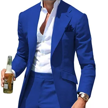Най-новите модели палта и панталони в Кралския син цвят, мъжки костюм-двойка (яке + панталон, костюм homme mariage, Смокинги за булката, Булчински костюм