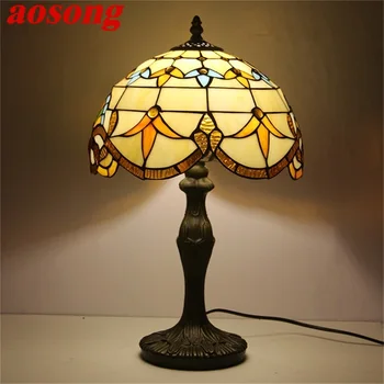 Настолна лампа AOSONG Тифани, модерна за спални, креативна декорация от цветя, фигурки, led лампа, декорация на дома