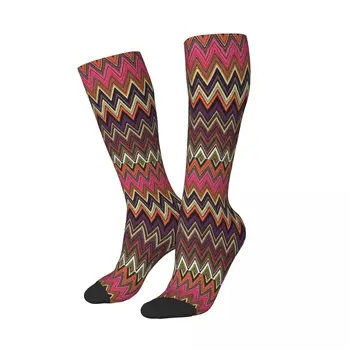 Начало Зигзагообразные разноцветни дамски чорапи до бедрото, сладки камуфляжные Чорапи-тръба в стил бохо по-горе телета