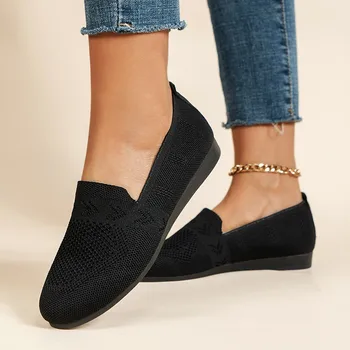 Нова дамски обувки от окото на материала, лека дишаща ежедневни обувки без закопчалка, однотонная универсална обувки на равна подметка, Zapatos De Mujer, маратонки